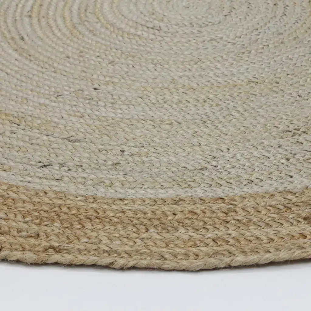 Hampton Centre Pearl Jute Round Rug natural fiber hand knotted coastal living elegance durable high traffic areas neutral tones artisan crafted Indian craftsmanship