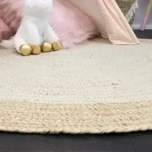 Hampton Centre Pearl Jute Round Rug natural fiber hand knotted coastal living elegance