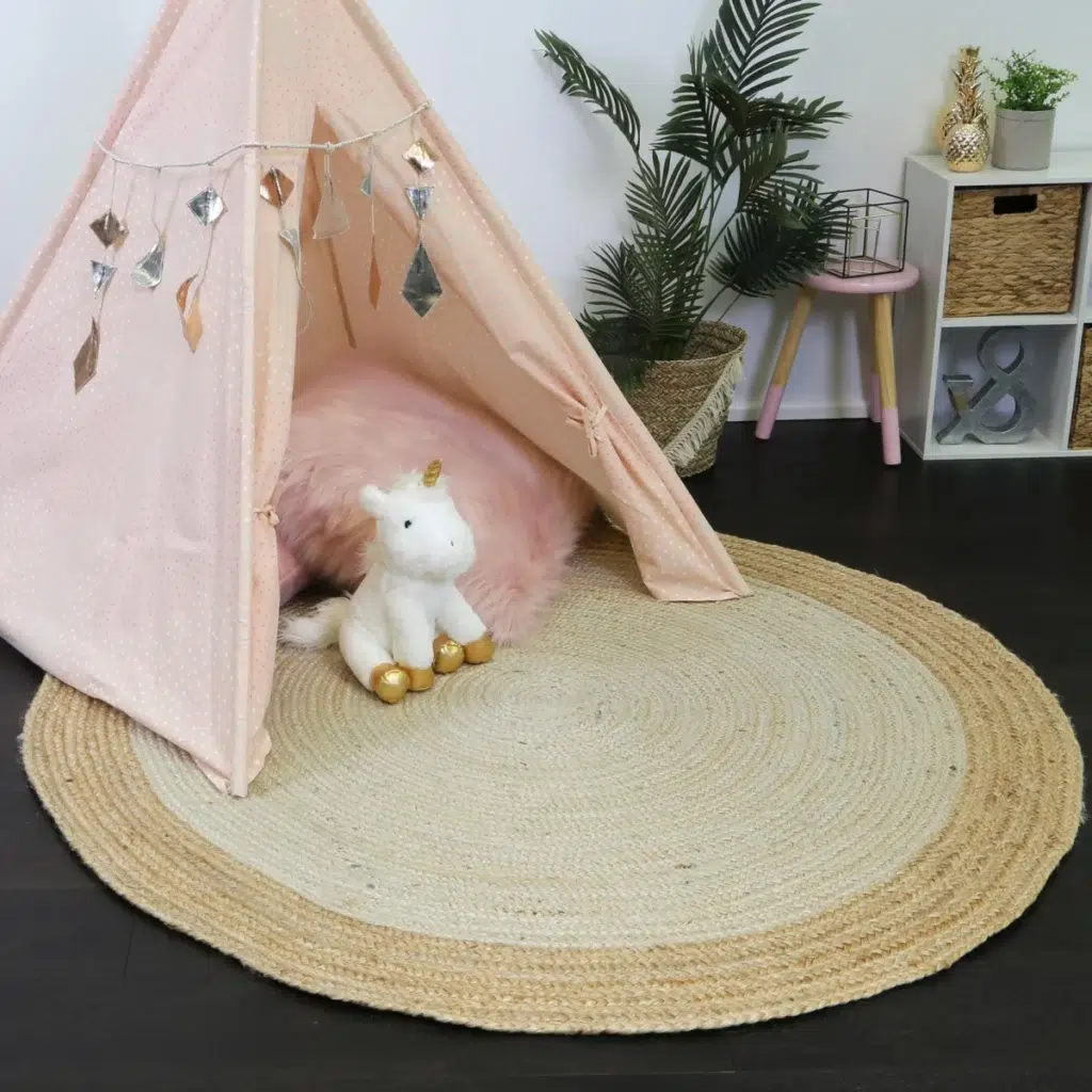 Hampton Centre Pearl Jute Round Rug natural fiber hand knotted coastal living elegance