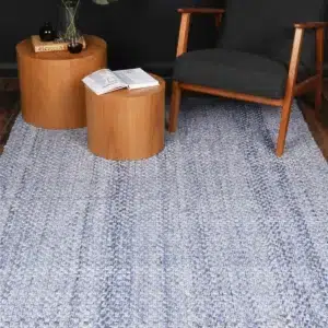 Harlow Chignon Blue Wool Blend Rug soft luxurious texture enhances any room decor minimalist design comfortable underfoot neutral colors durable hand loomed craftsmanship