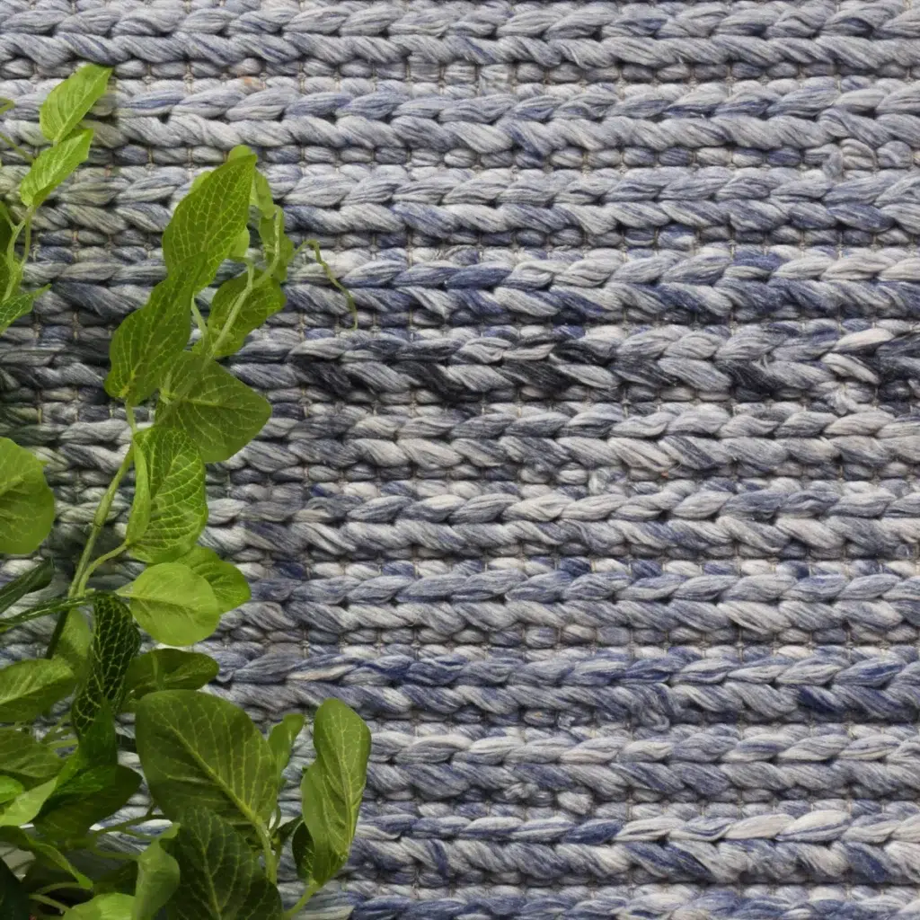 Harlow Cue Blue Wool Blend Rug soft cozy texture elegant design versatile sizes hand loomed craftsmanship