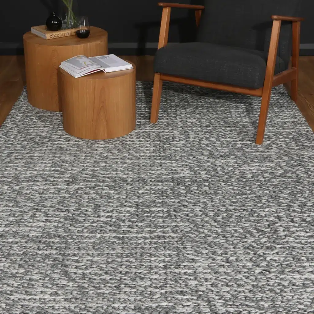 Harlow Cue Charcoal Wool Blend Rug soft textured neutral color palette hand loomed premium quality durable comfortable modern bohemian rustic decor