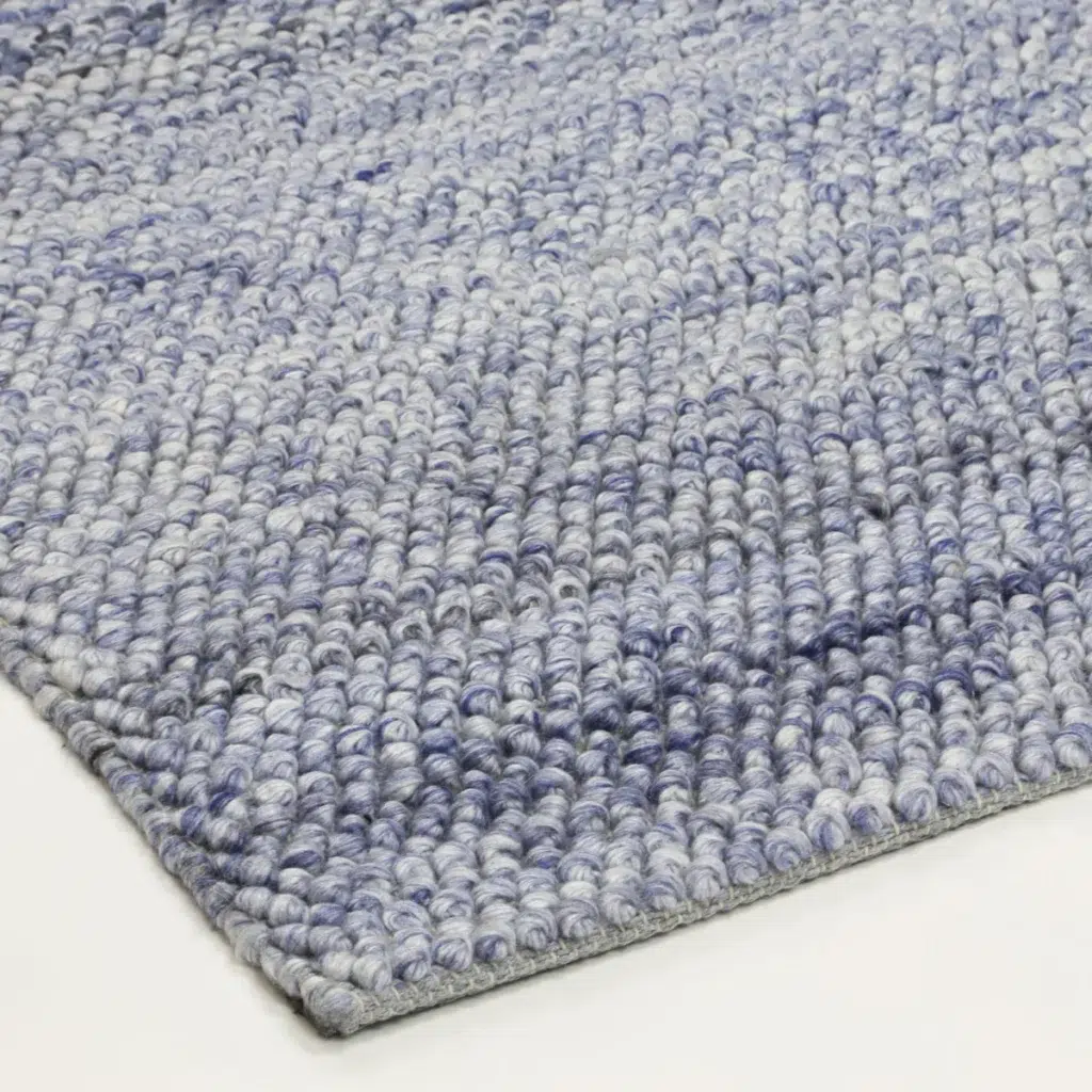 Harlow Loopy Blue Wool Blend Rug soft cozy underfoot versatile neutral color palette premium craftsmanship durable high traffic areas