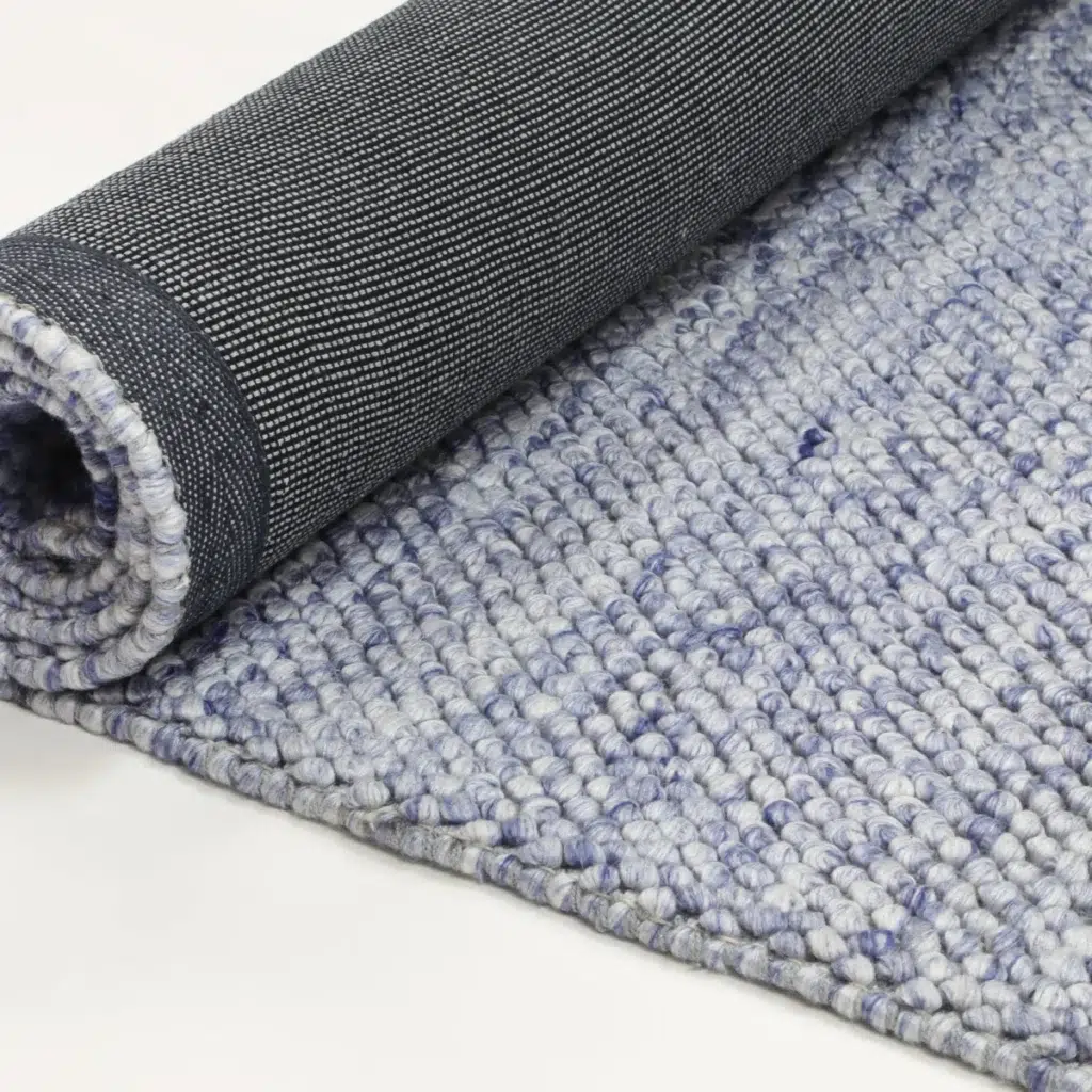 Harlow Loopy Blue Wool Blend Rug soft cozy underfoot versatile neutral color palette hand loomed craftsmanship durable high traffic areas