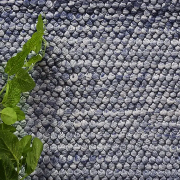 Harlow Loopy Blue Wool Blend Rug soft cozy underfoot neutral colors hand loomed craftsmanship