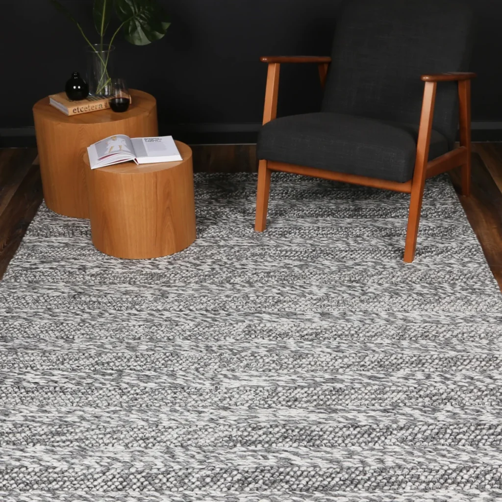 Harlow Ringlets Charcoal Wool Blend Rug soft textured comfort versatile neutral palette hand loomed durable pile living room bedroom decor