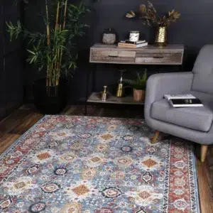 Havana Papian Transitional Charcoal Blue Rug soft polyester durable living room bedroom Cuban style