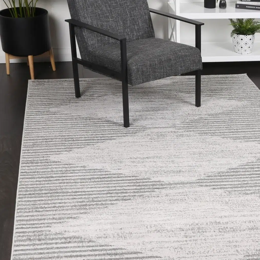 Kimberley Diamond Grey Contemporary Rug elegant stylish design easy clean versatile sizes available modern home decor durable soft pile luxurious feel adds sophistication to any room