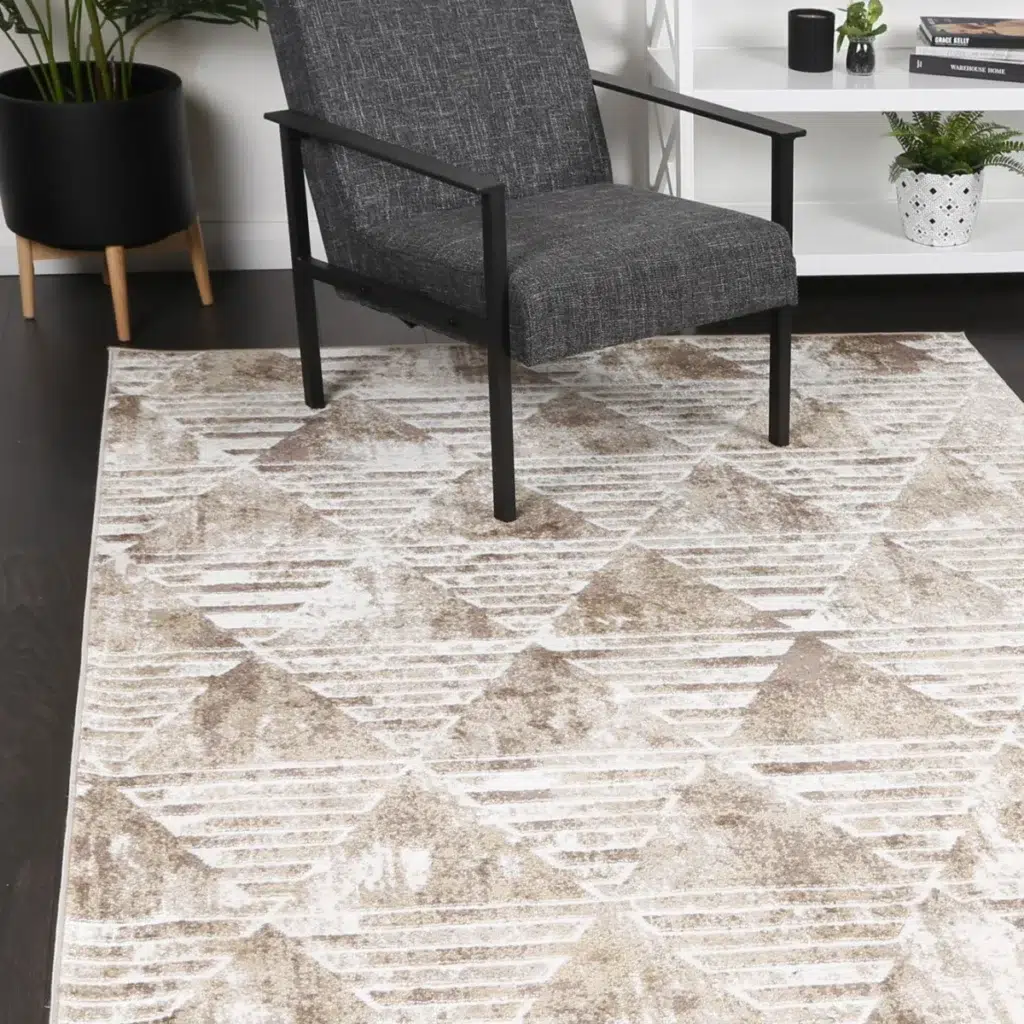 Kimberley Matrix Geometric Latte Rug elegant modern design durable easy clean living room bedroom dining area soft comfortable pile heatset polypropylene