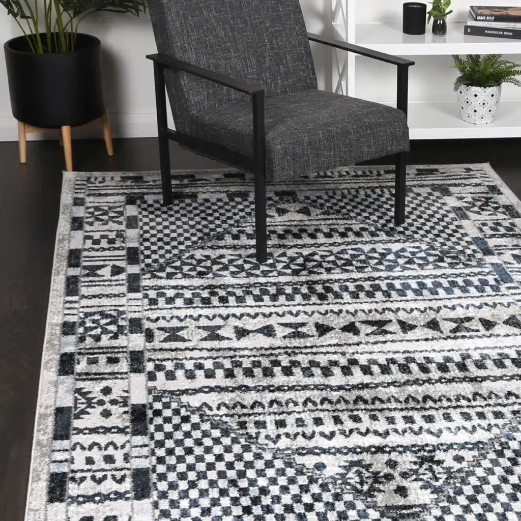 Kimberley Aztec Blue Contemporary Rug elegant modern design durable easy clean pile cushioning comfort living space enhancement