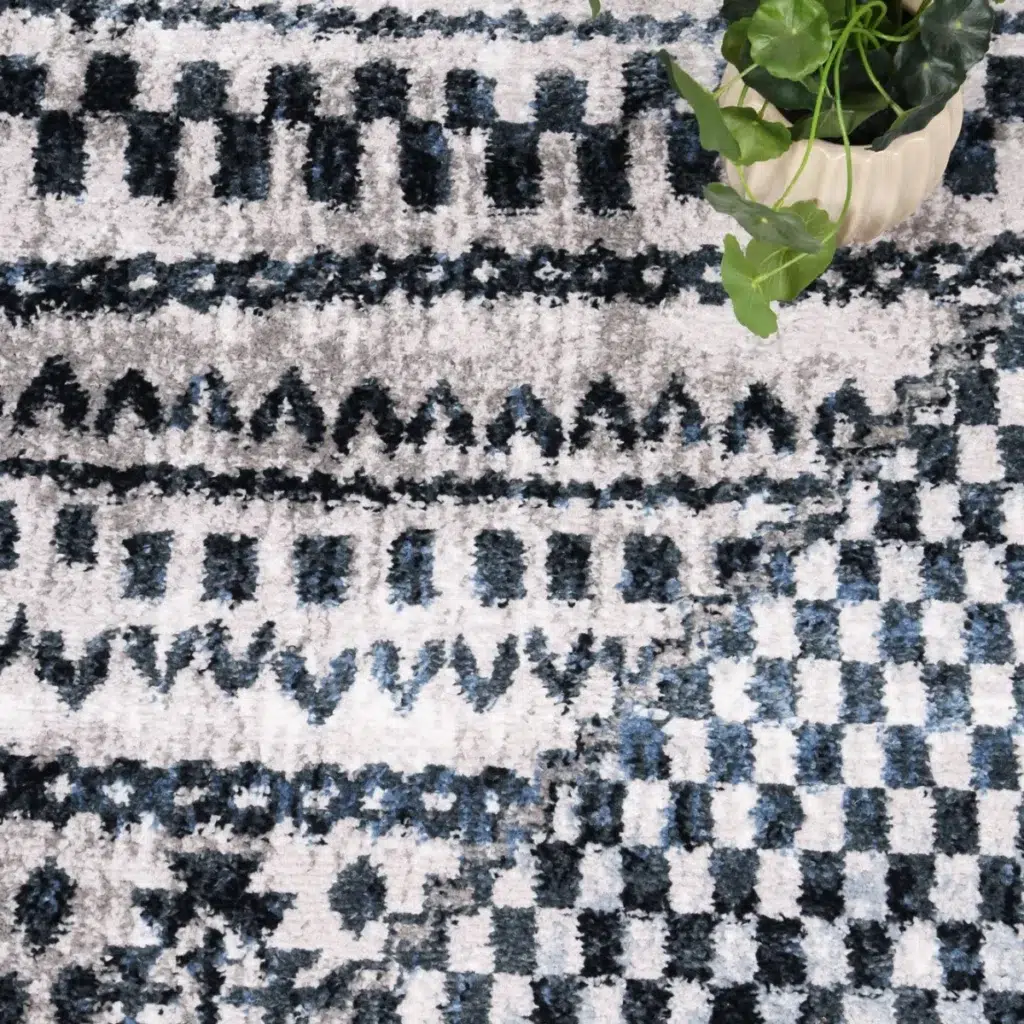 Kimberley Aztec Blue Contemporary Rug elegant design durable easy clean pile cushioning modern patterns stylish functional Kimberley Aztec blue rug