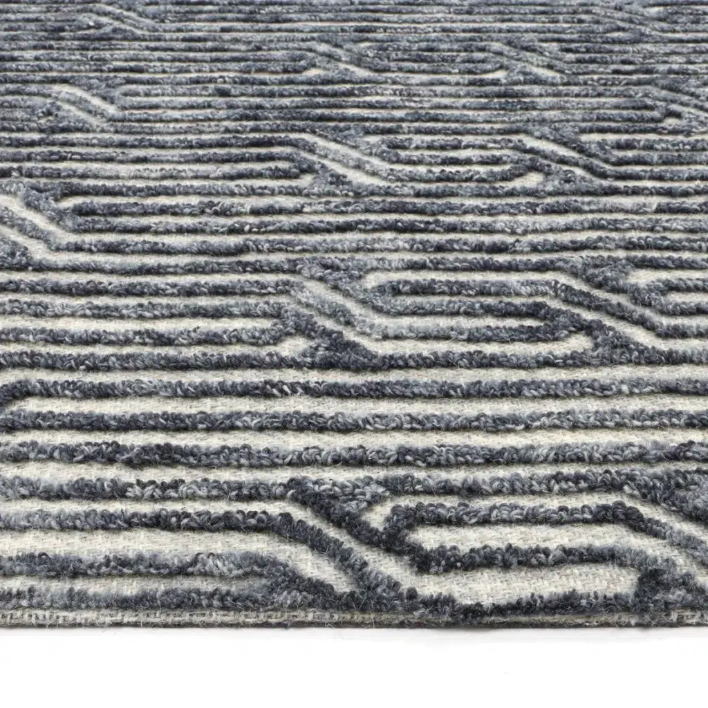 Marbella Almeria Blue Contemporary Rug modern tribal coastal bohemian style handmade wool polyester soft durable living room decor