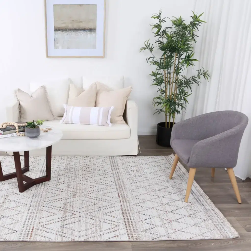 Maryland Tabriz Beige Geometric Soft Rug adds timeless elegance to any room with durable high quality synthetic yarns perfect for modern living spaces