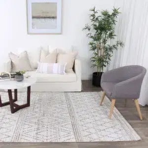 Maryland Tabriz Beige Geometric Soft Rug adds timeless elegance to any room with durable high quality synthetic yarns perfect for modern living spaces