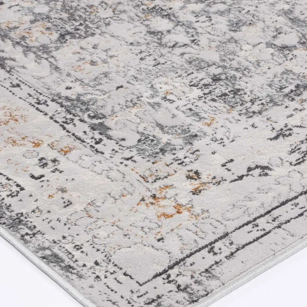 Global inspired grey yellow traditional rug enhances any decor durable easy maintain pile 11mm