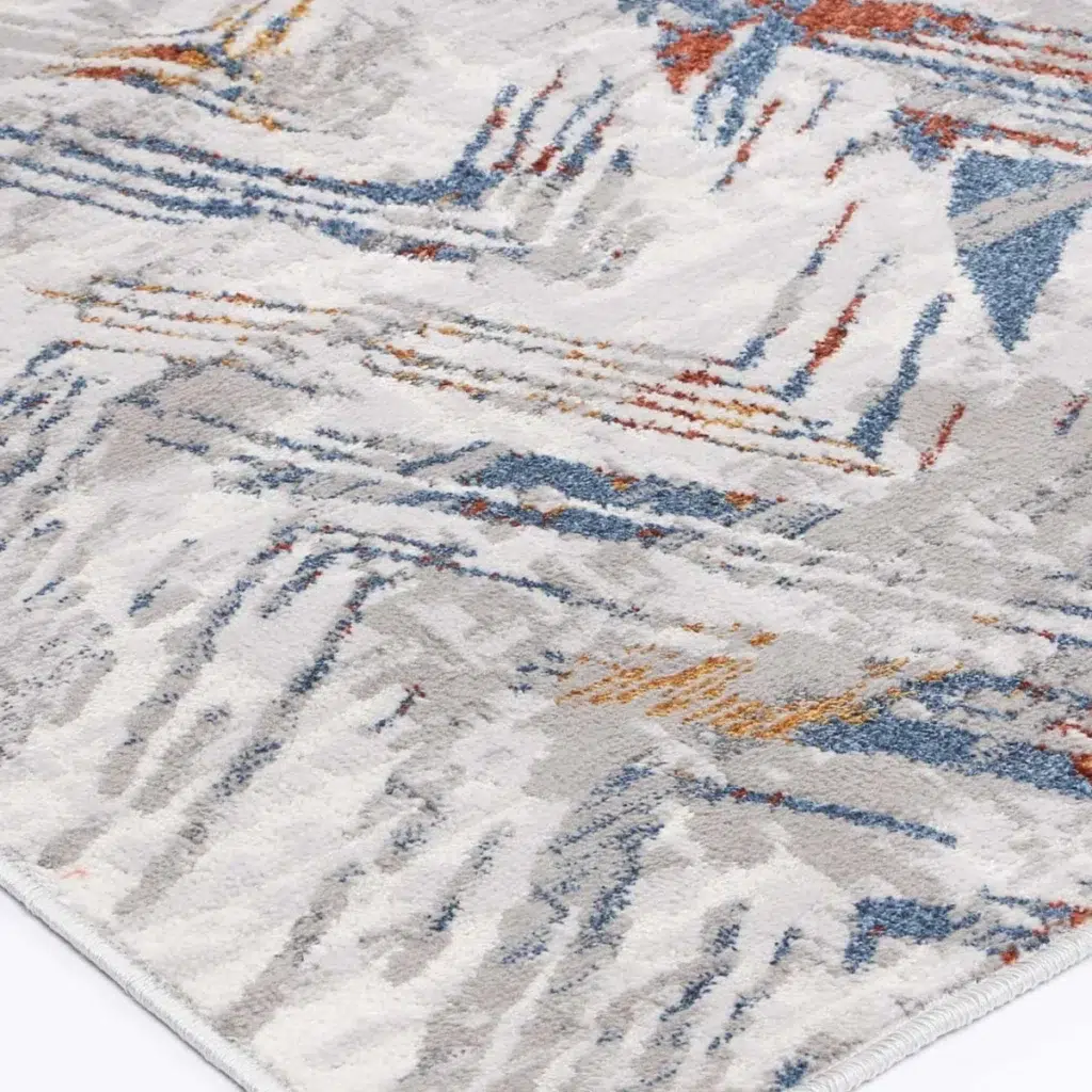 Global inspired geometric rug in grey multi color elegant design durable easy to maintain