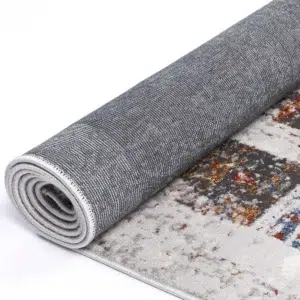 Global inspired abstract grey rug enhances any decor style soft durable underfoot