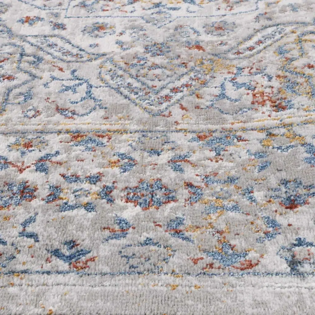 Global inspired traditional grey blue rug Porto Aurora durable easy maintain timeless design