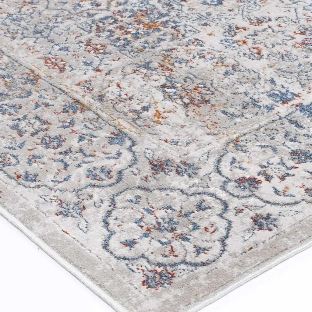 Global inspired Porto Aurora grey blue traditional rug perfect for any decor durable easy to maintain