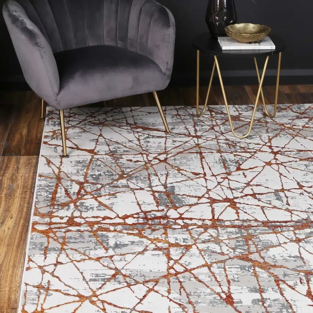 Porto James Grey Orange Geometric Rug versatile design easy maintenance global inspiration durable polypropylene