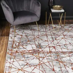 Porto James Grey Orange Geometric Rug versatile design easy maintenance global inspiration durable polypropylene