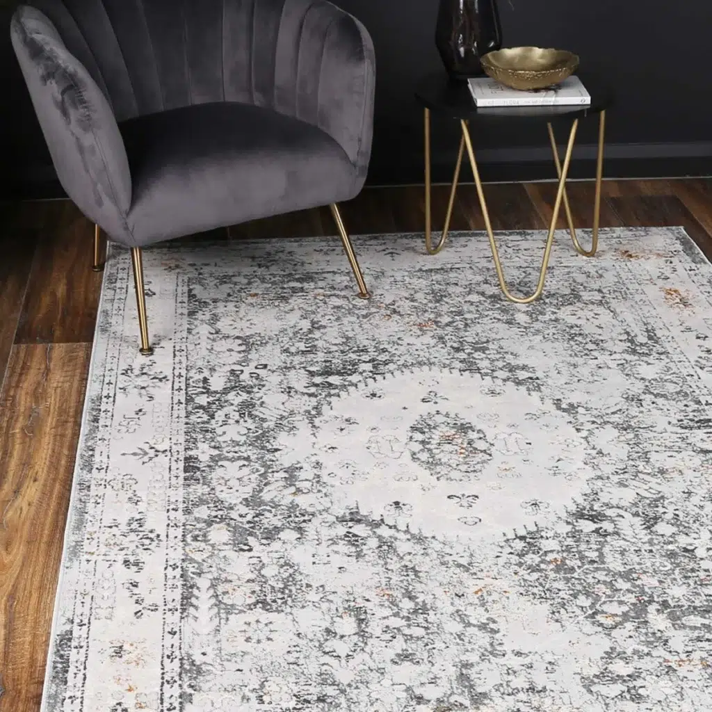 Timeless traditional grey and yellow Porto Alexander rug inspired by global designs 80x300cm runner size