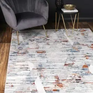Global inspired abstract rug Porto Michael grey multi versatile design modern classic interiors 11mm pile height durable easy clean