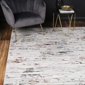 Global inspired abstract rug Thomas Grey multi color living room decor easy maintain pile soft versatile design