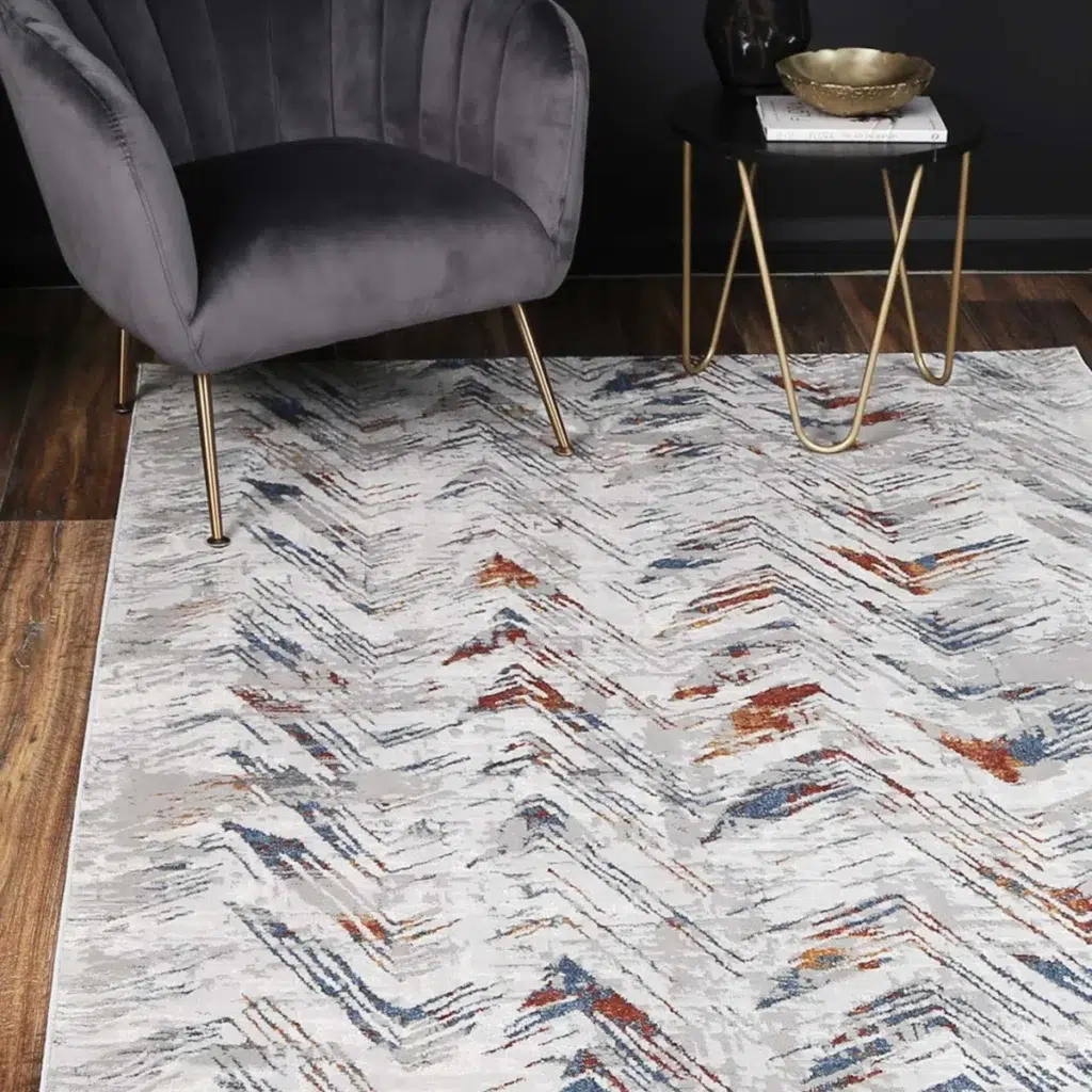 Global inspired geometric rug in grey multi color modern living room decor durable easy clean porto oskar