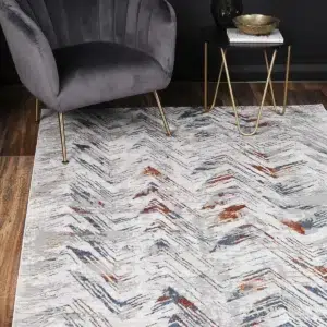 Global inspired geometric rug in grey multi color modern living room decor durable easy clean porto oskar