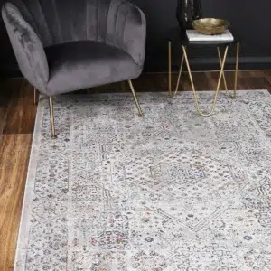 Global inspired traditional grey blue rug Porto Aurora durable easy maintain