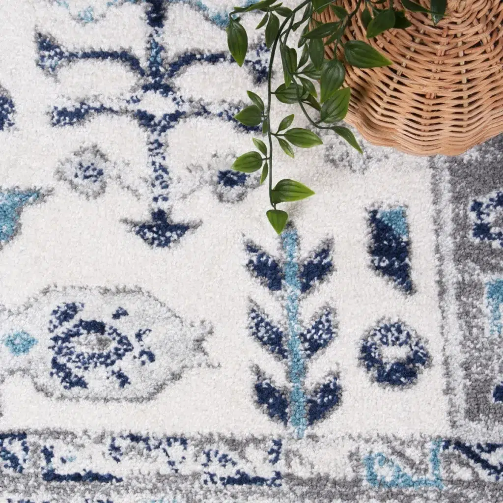 Timeless elegance Provence Nimes blue grey traditional rug inspired by Southern France design