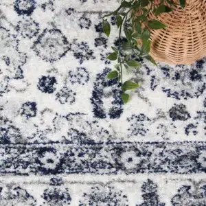 Timeless elegance Provence Marseille ivory blue traditional rug inspired by Southern France landscapes