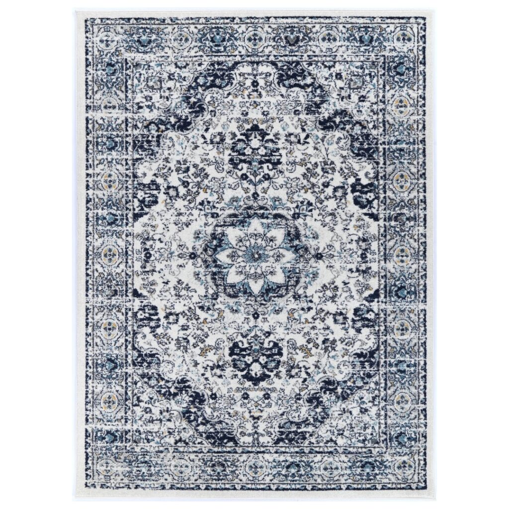 Timeless Provence Gruissan Blue Ivory Transitional Rug adds elegance to any room with vibrant colors and sophisticated design