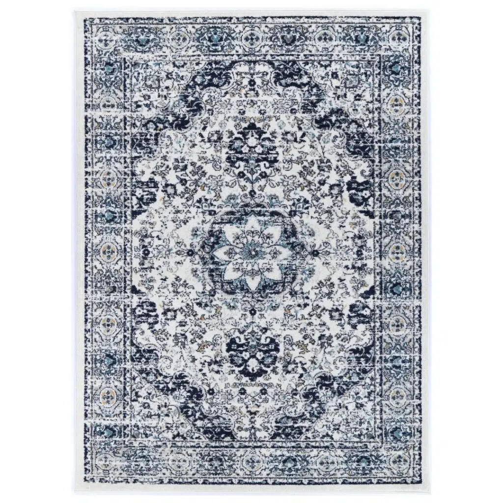 Timeless Provence Gruissan Blue Ivory Transitional Rug adds elegance to any room with vibrant colors and sophisticated design