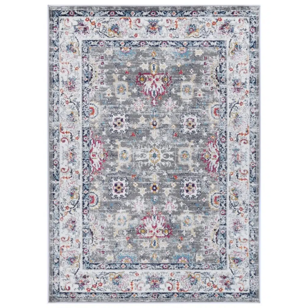 Timeless Provence Monaco Grey Multi Transitional Rug inspired by Southern France vibrant colors anti-static easy maintenance durable high quality multiple sizes shapes
