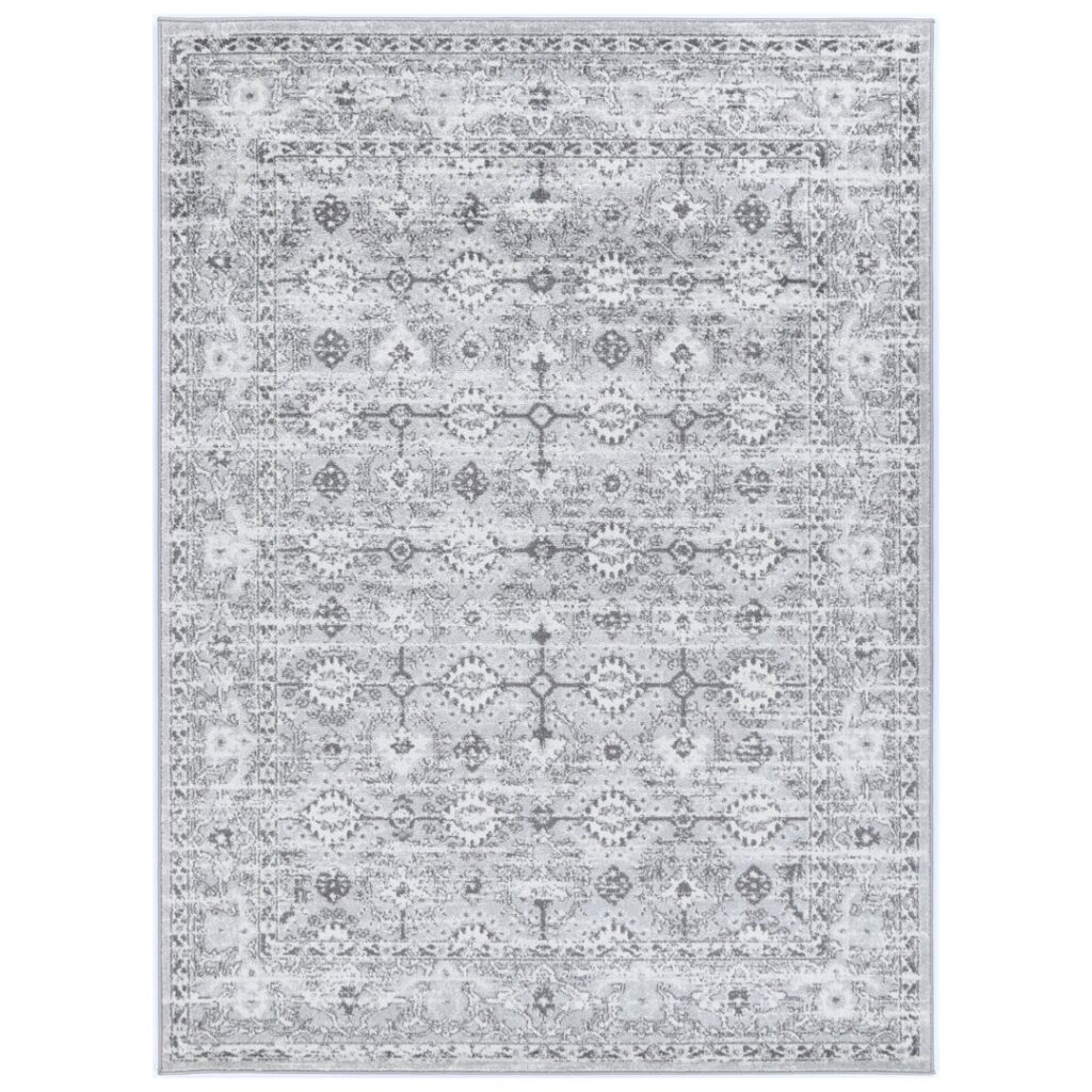 Timeless Provence Montpellier Grey Traditional Rug adds elegant touch to any space inspired by Southern France floral fields and rolling hills
