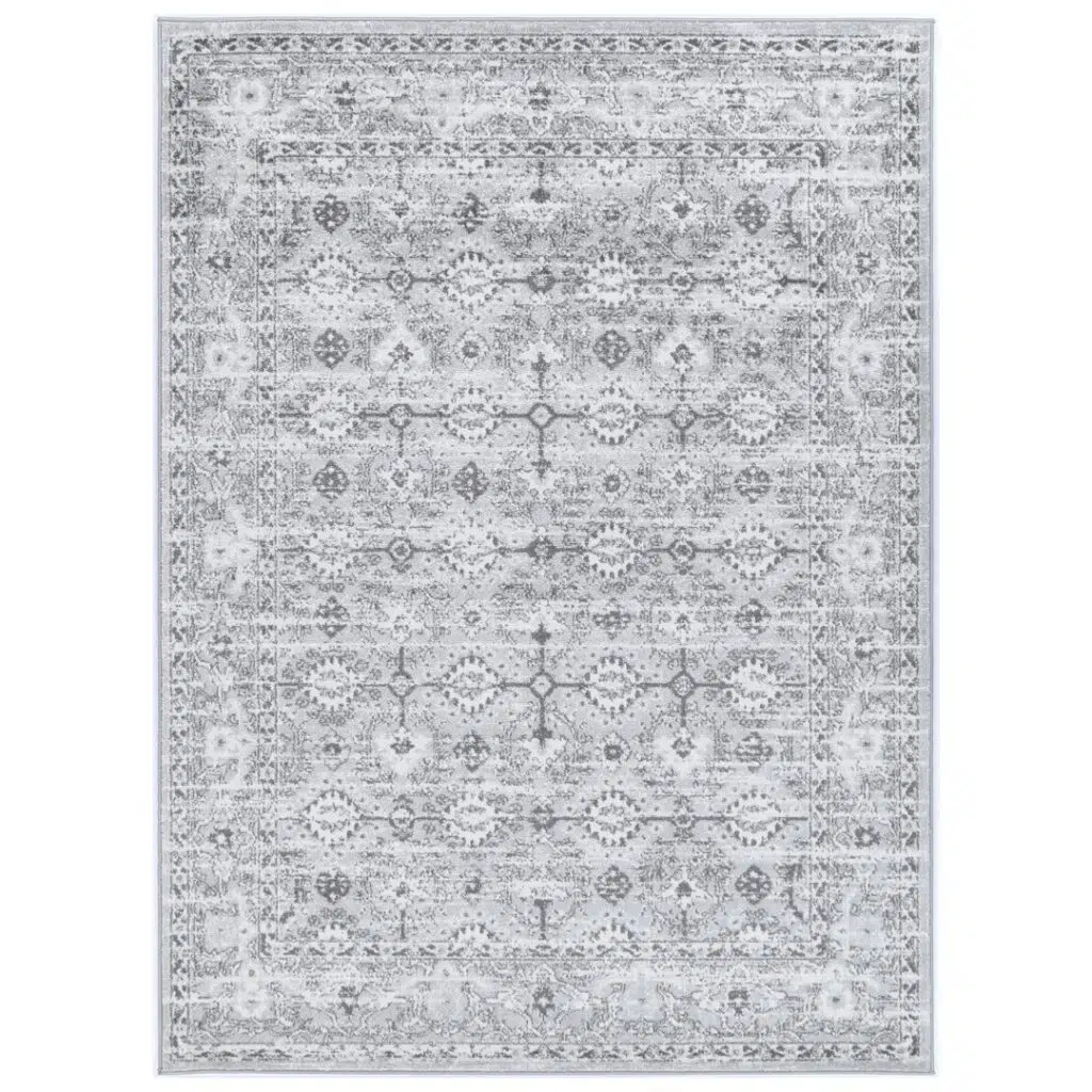 Timeless Provence Montpellier Grey Traditional Rug adds elegant touch to any space inspired by Southern France floral fields and rolling hills