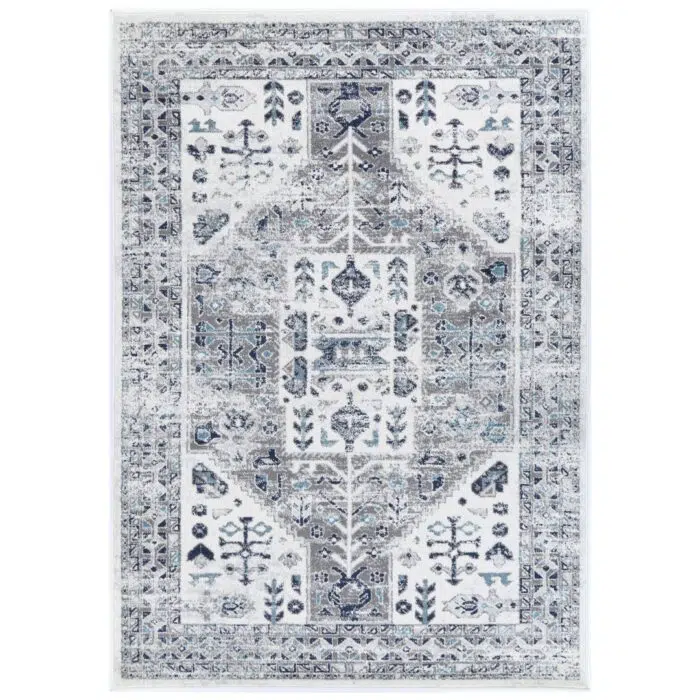 Provence Nimes Bue & Grey Traditional Rug