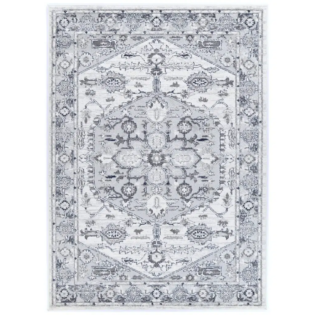 Timeless Provence Perpignan Grey Traditional Rug inspired by Southern France vibrant elegance traditional and abstract patterns easy maintenance multiple sizes shapes durable high quality elevate home style