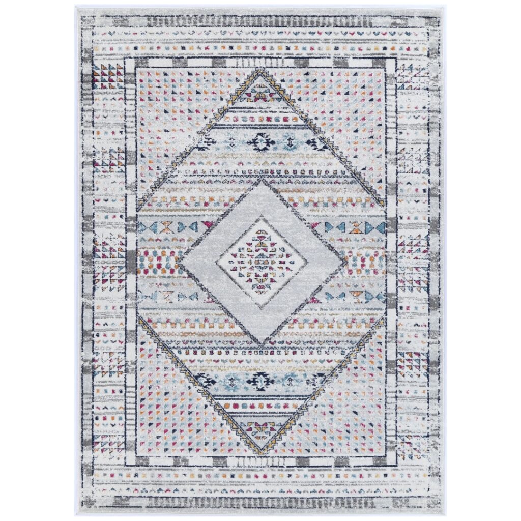 Elegant Provence Toulon Grey Tribal Rug inspired by Southern France floral patterns soft durable pile