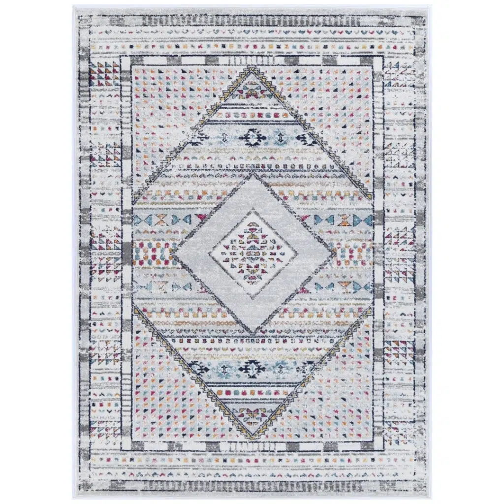 Elegant Provence Toulon Grey Tribal Rug inspired by Southern France floral patterns soft durable pile