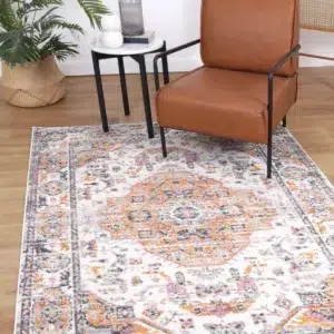 Santa Fe Medallion Rustic Rug soft pastel tones cozy elegant decor durable synthetic fibers perfect for any room