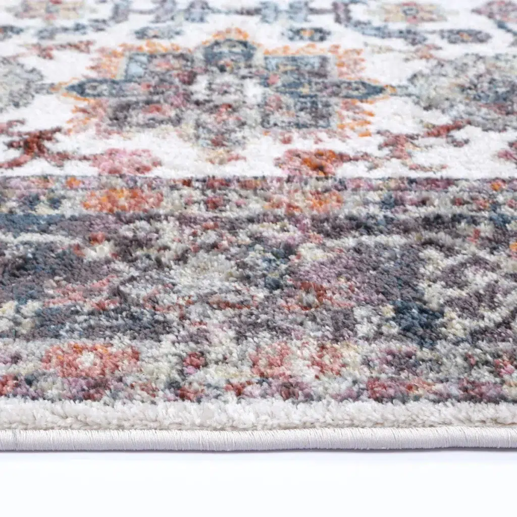 Soft pastel Santa Fe Camino Border Cream Rug adds cozy elegance to any room perfect for homes with kids and pets easy maintenance luxurious feel underfoot