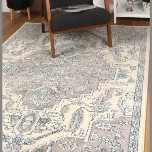 Timeless elegance luxurious Sicily Avola grey blue transitional rug vibrant colors sophisticated design durable low maintenance