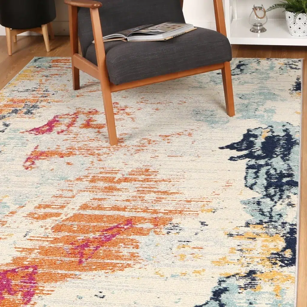 Luxurious Sicily Alcamo Multi Abstract Rug with vibrant pink and blue hues enhancing eclectic spaces durable low maintenance design