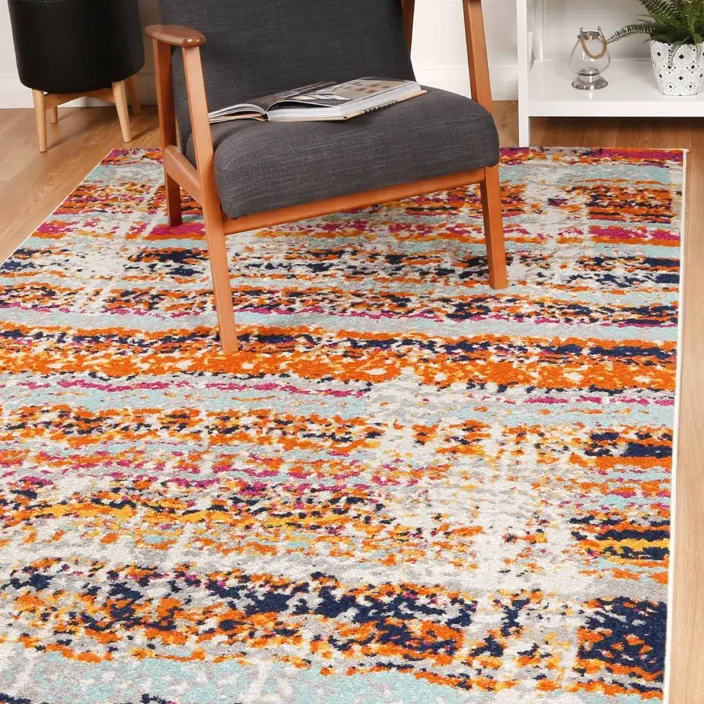 Vibrant Sicily Carini Multi Contemporary Rug adds lively colors to eclectic bohemian spaces soft durable polypropylene pile