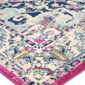 Timeless Sicily Carleone Pink Blue Transitional Rug adds vibrant elegance to any room