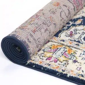 Sicily Nicosia Navy Pink Transitional Rug adds vibrant elegance to any room with durable synthetic fibers and sophisticated design