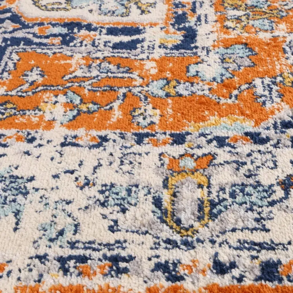 Luxurious Sicily Messina Orange Blue Transitional Rug adds vibrant elegance to any room